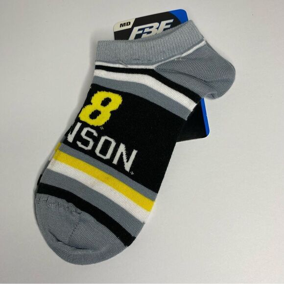 For Bare Feet Jimmie Johnson #48 Gray Yellow Stripe Ankle Socks M 6-11 W 5-10 M - Picture 2 of 6